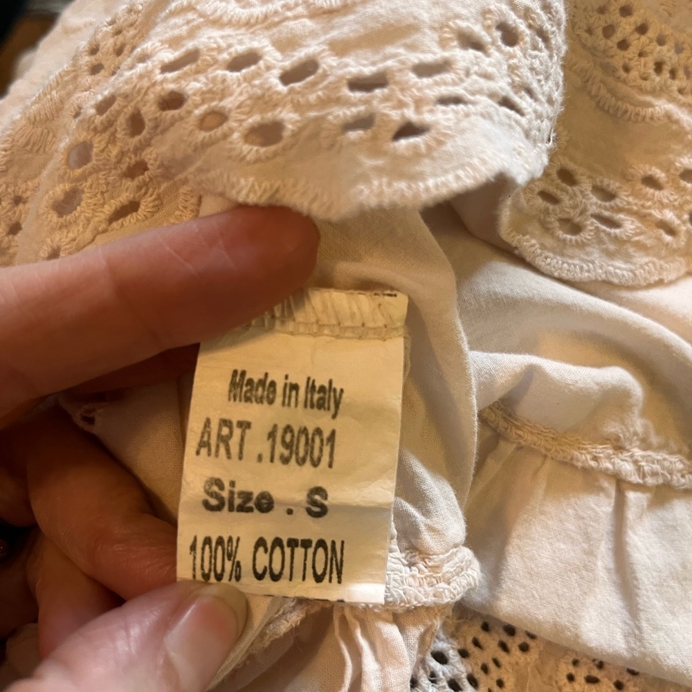 Valentina Naldi Italy Ivory Blush Eyelet Blouse Sz S Peplum Top Cottagecore Boho - Picture 9 of 9